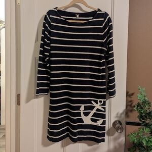 J. Crew Navy and White Striped Long Sleeve Dress. Size Medium. Nautical.